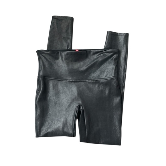 SPANX BLACK faux leather leggings size large smoothing shaping sleek versatile - Picture 2 of 8